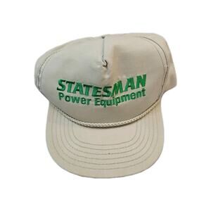 Vintage Statesman Trucker Cap Snap Back Rope Farm Power Equipment USA Made Gray